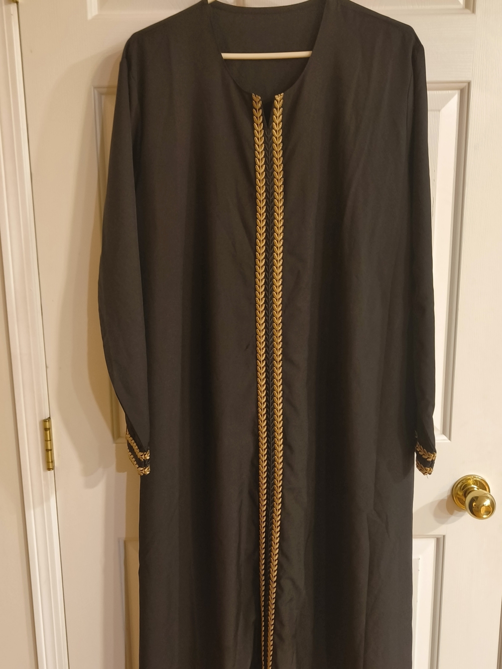 Abaya Black Women's Long Coat with Gold Trim